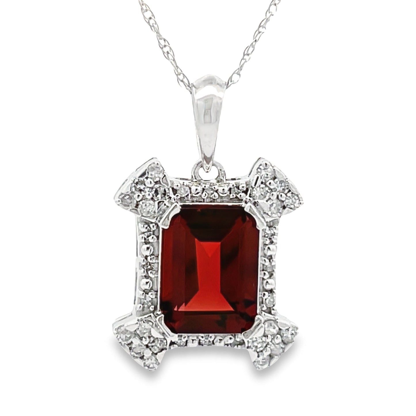 Colgantes de moda de granate y diamante de 1,87 ct en oro blanco de 10 kt