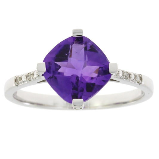 Anillo de Amatista y Diamantes de 1.25ct Oro Blanco de 10KT
