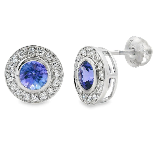 Pendientes de Tanzanita y Diamantes de 1.75ct en Oro Blanco de 18KT