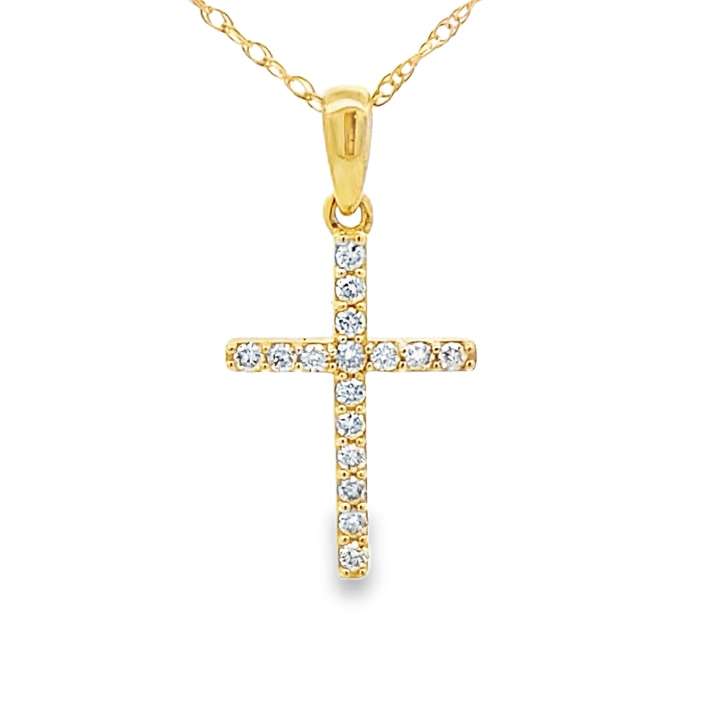Colgante Cruz Religiosa con Diamantes de 0,10 ct en Oro Amarillo de 14 kt
