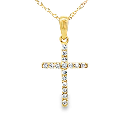 Colgante Cruz Religiosa con Diamantes de 0,10 ct en Oro Amarillo de 14 kt