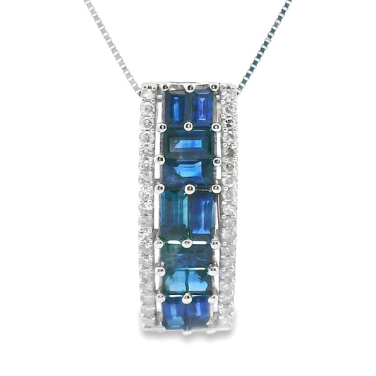 Colgantes de moda de zafiros y diamantes de oro blanco de 14kt