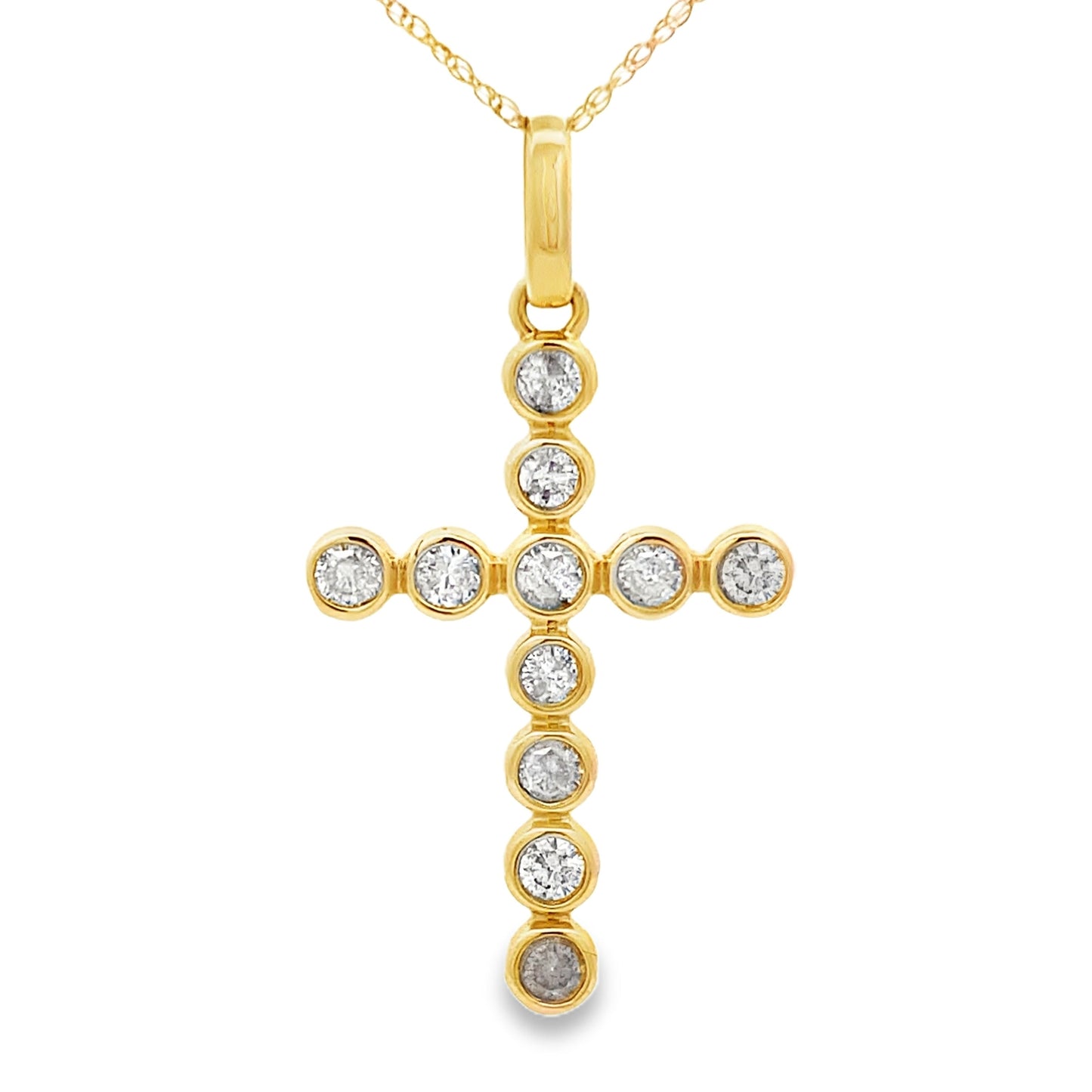 Colgante de cruz religiosa con diamantes de 0,50 ct en oro amarillo de 14 kt