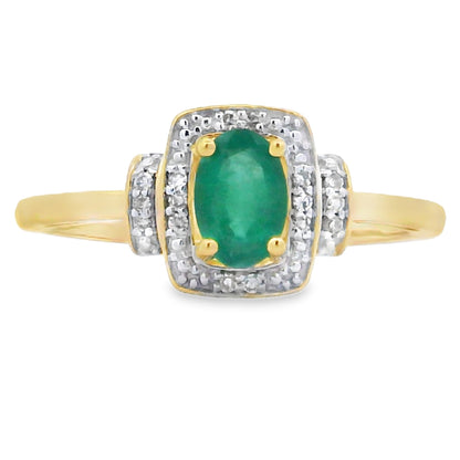 Anillo de oro amarillo de 10 kt con diamante esmeralda de 0,45 ct