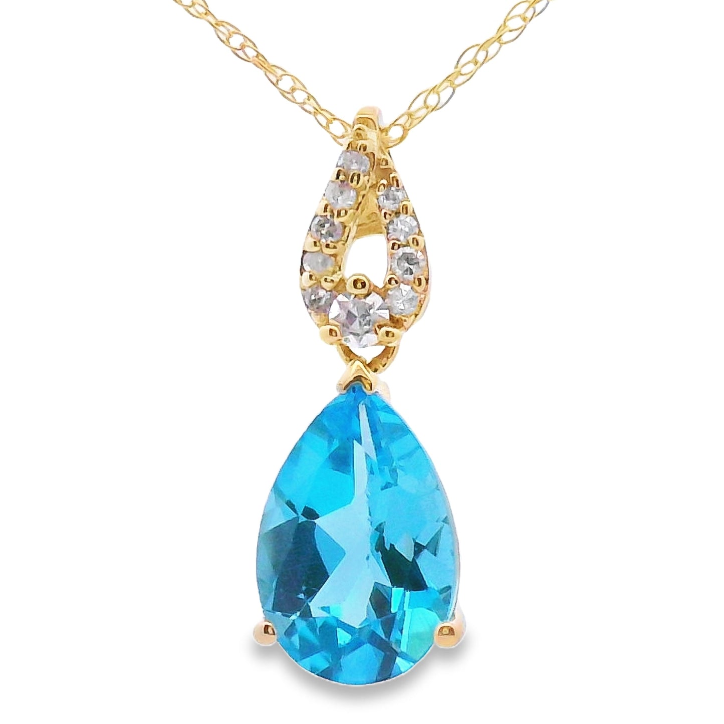 Colgantes de moda de topacio azul y diamantes, oro amarillo de 10 quilates