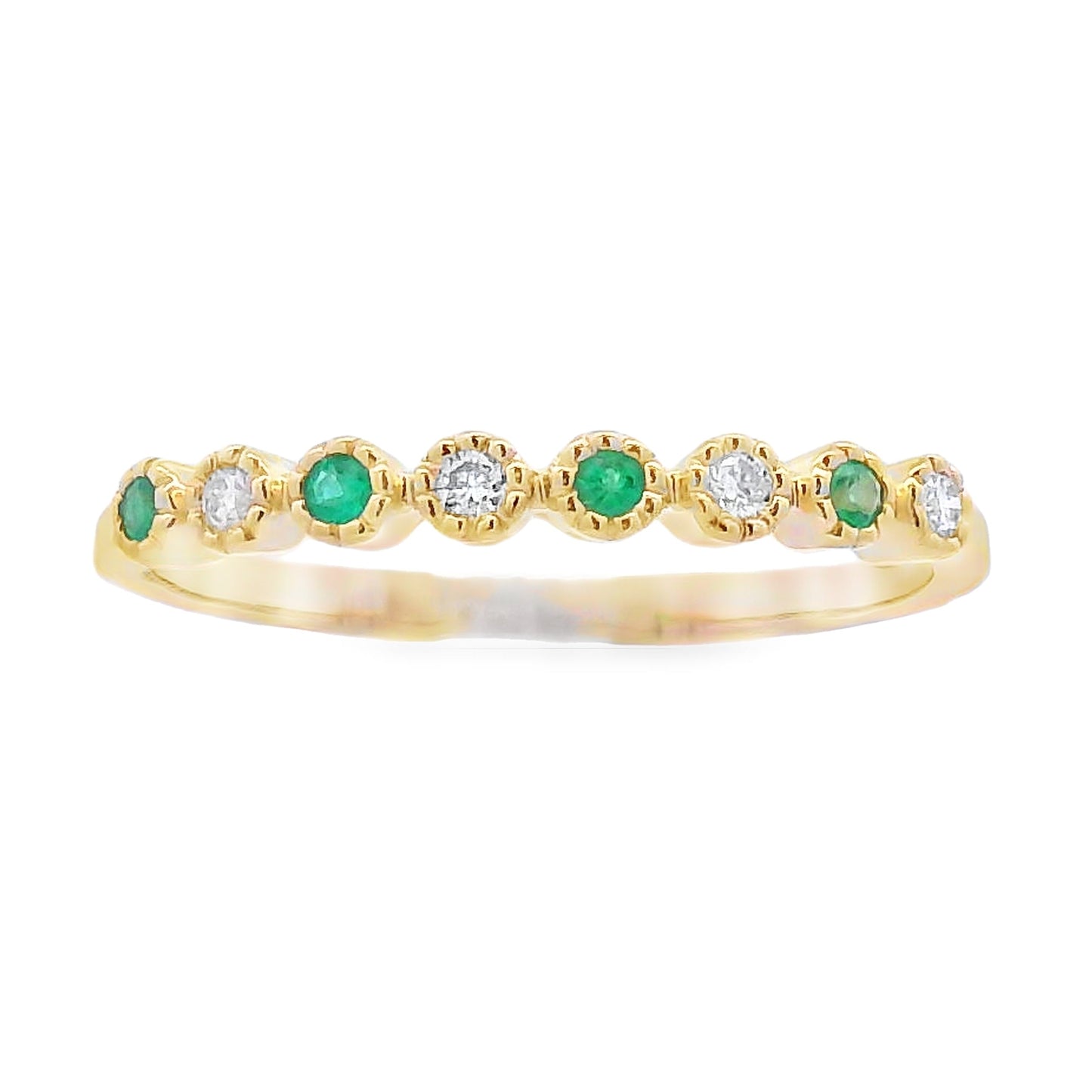 Anillo apilable de diamantes y esmeraldas de oro amarillo de 14 kt