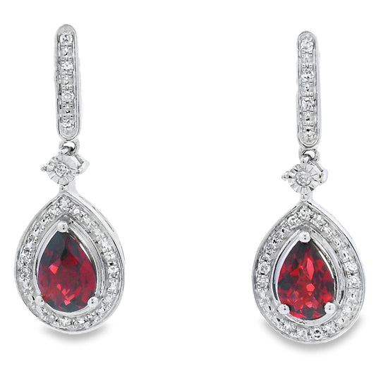 Pendientes Colgantes de Granate y Diamantes de 1.06ct en Oro Blanco de 10KT