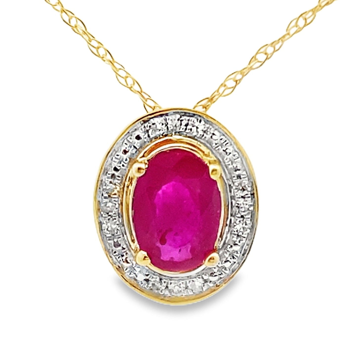 Colgantes de moda de rubí y diamantes de .63 ct de oro amarillo de 10 kt