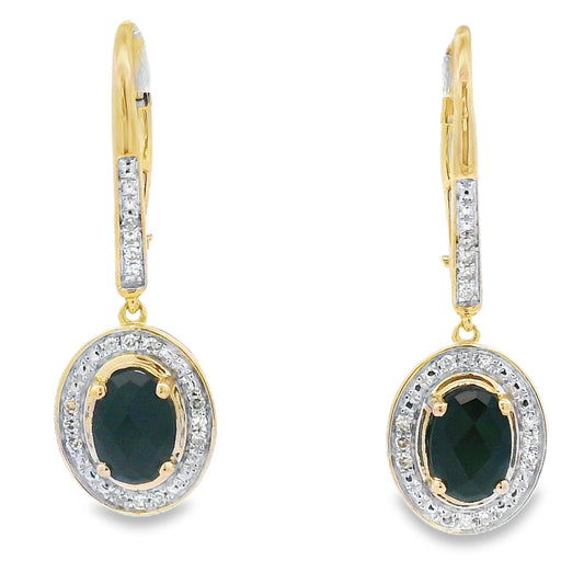 Pendientes colgantes de ónix y diamantes de 1,05 qt en oro amarillo de 10 kt