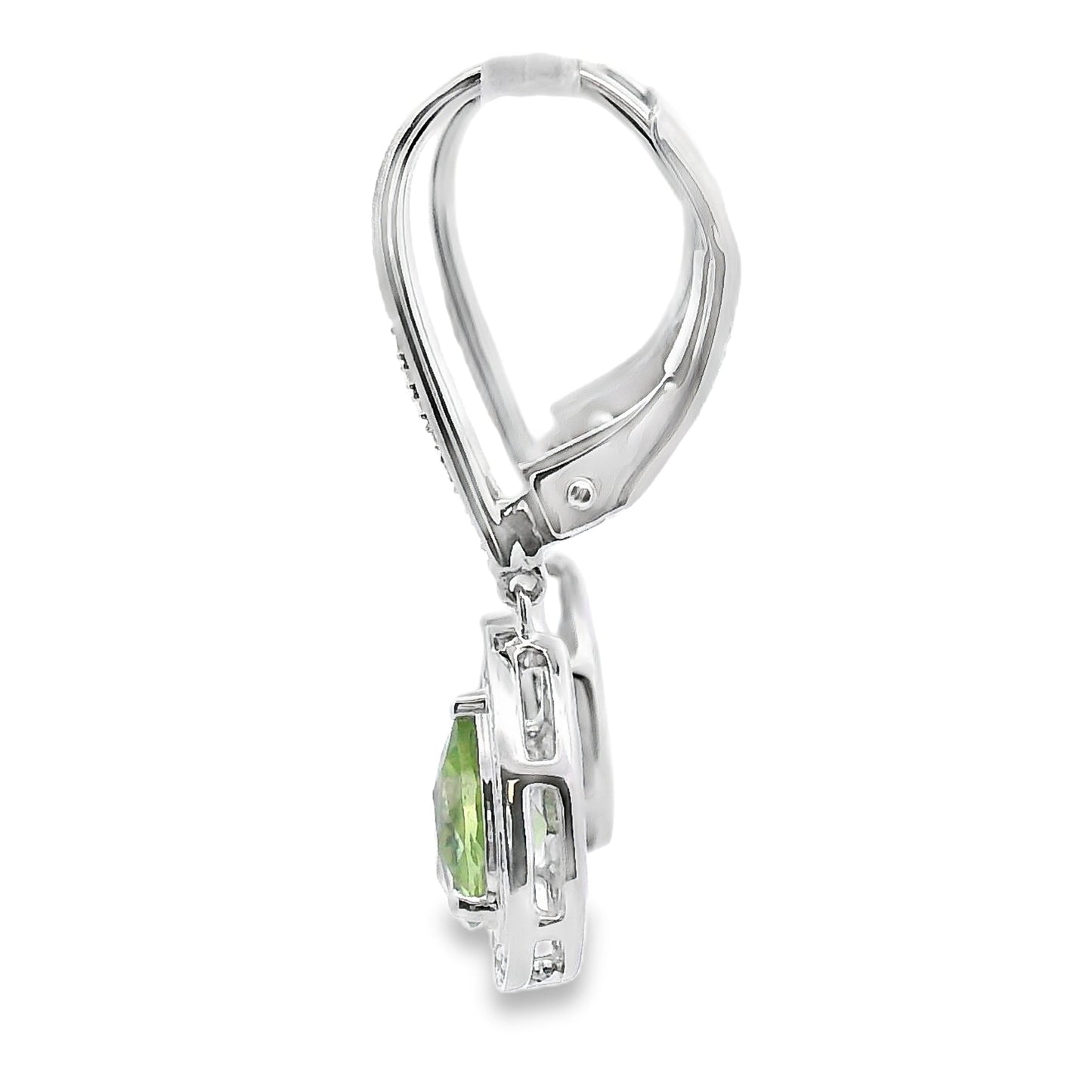 Pendientes Colgantes de Peridoto y Diamantes de .96ct en Oro Blanco de 10KT