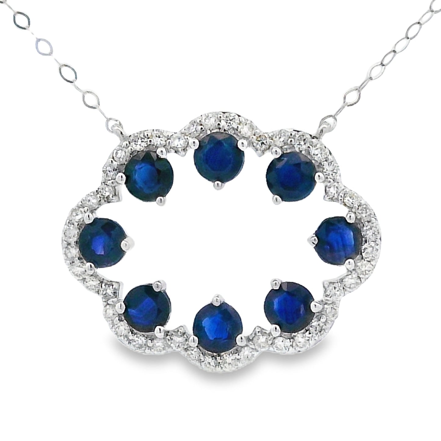Colgantes de moda de zafiro y diamante en oro blanco de 14kt