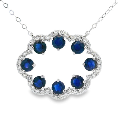 Colgantes de moda de zafiro y diamante en oro blanco de 14kt