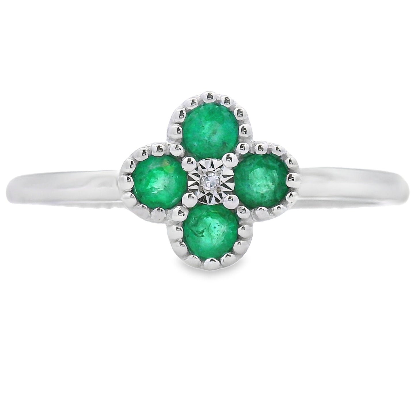 Anillo de esmeralda y diamante de 0,15 ct en oro blanco de 10 kt