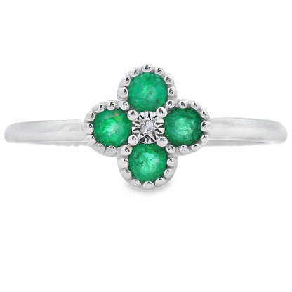 Anillo de esmeralda y diamante de 0,15 ct en oro blanco de 10 kt