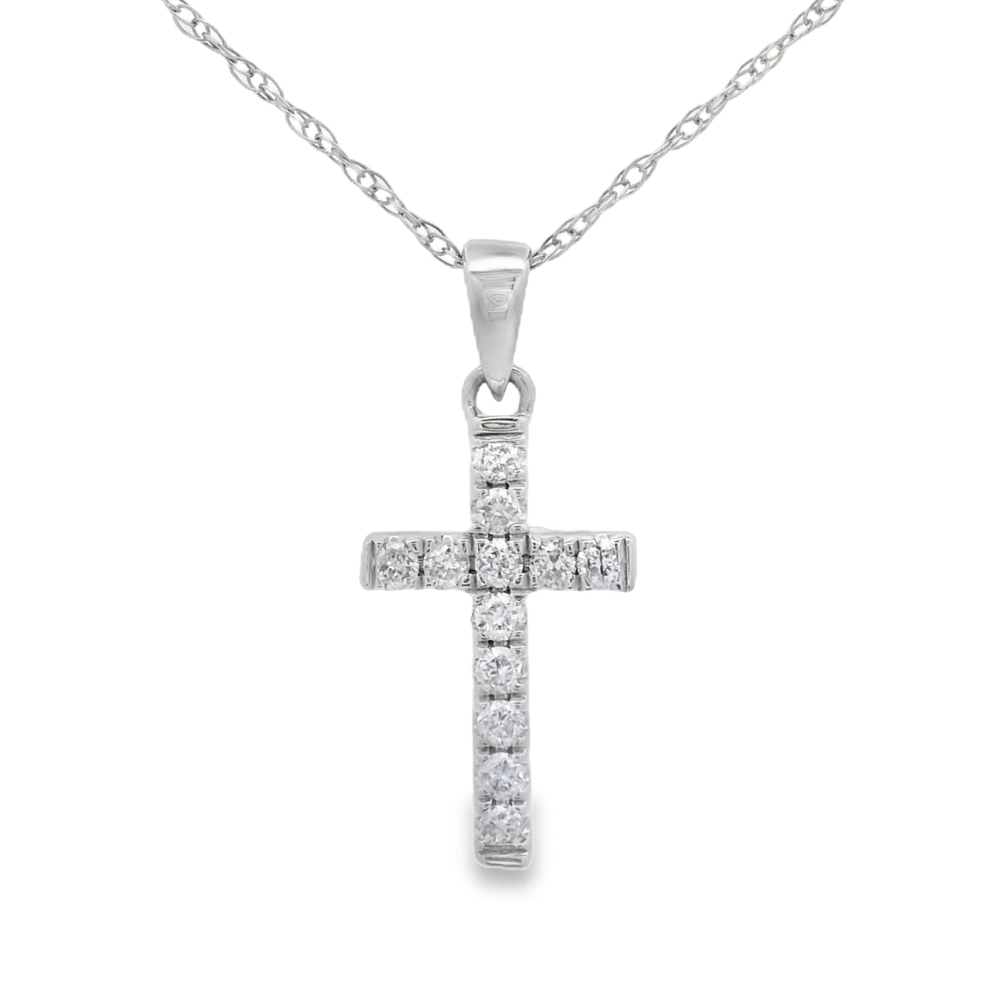 Colgante Cruz Religiosa con Diamantes de .11ct en Oro Blanco de 14KT