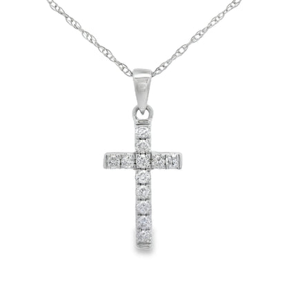 Colgante Cruz Religiosa con Diamantes de .11ct en Oro Blanco de 14KT