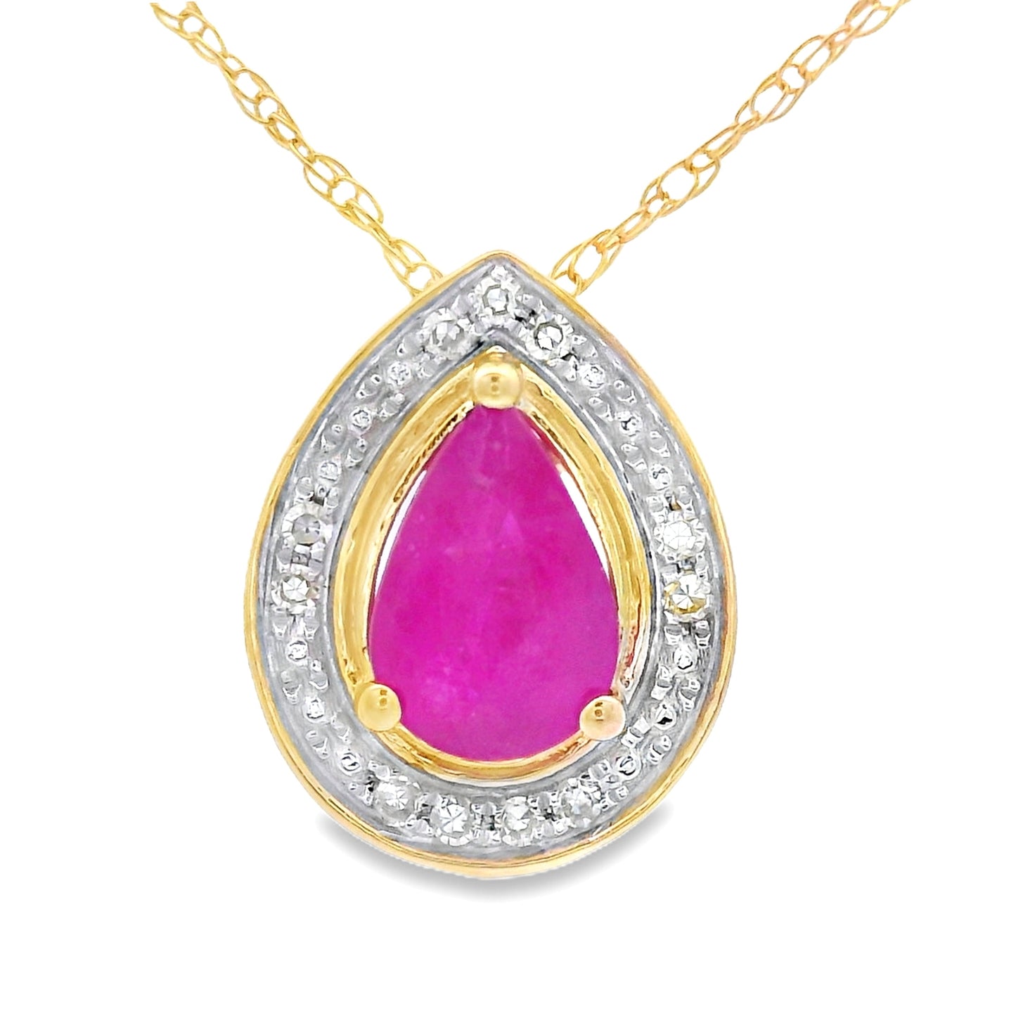 Colgantes de moda de rubí y diamante de .53ct en oro amarillo de 10KT