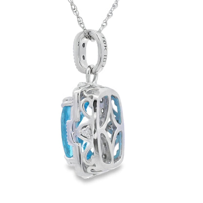 Colgantes de moda de topacio azul y diamante en oro blanco de 10KT