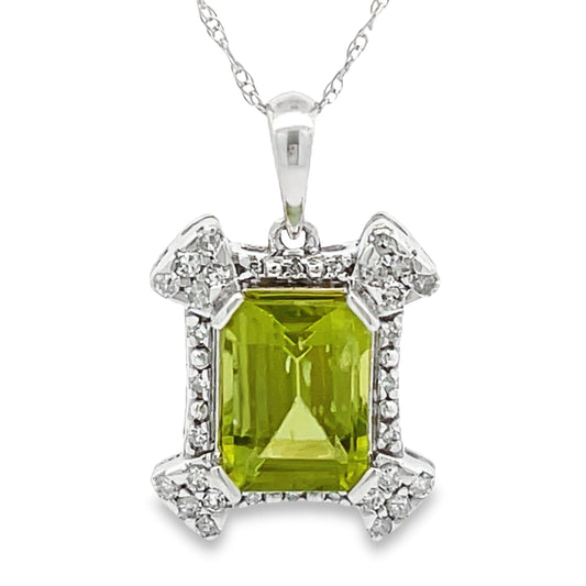 Colgantes de moda de peridoto y diamante de 1,87 ct en oro blanco de 10 kt