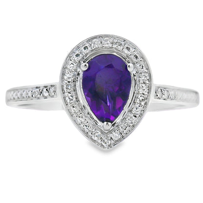 Anillo de .42 ct de amatista y diamante en oro blanco de 10 kt