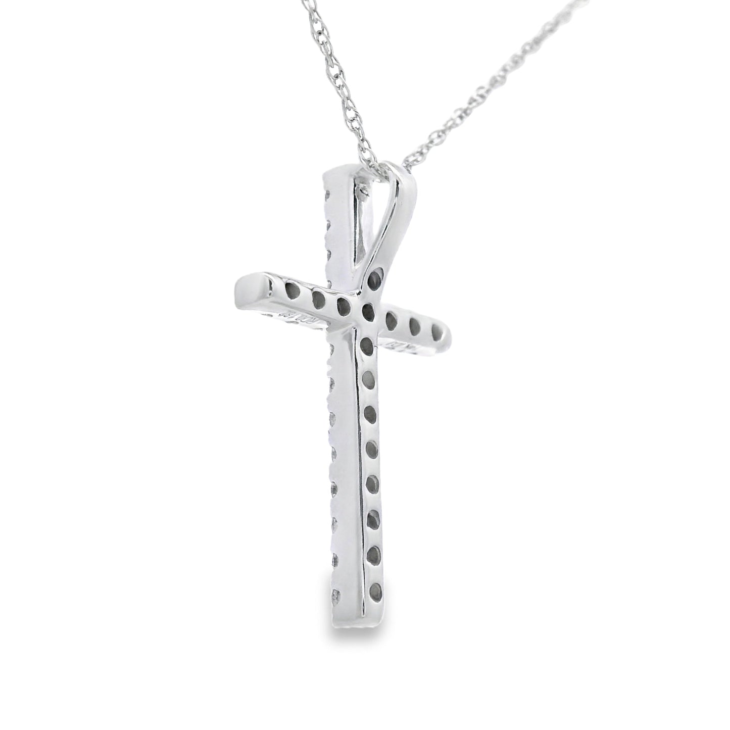 Colgante Religioso Cruz con Diamantes de .19ct en Oro Blanco de 14kt