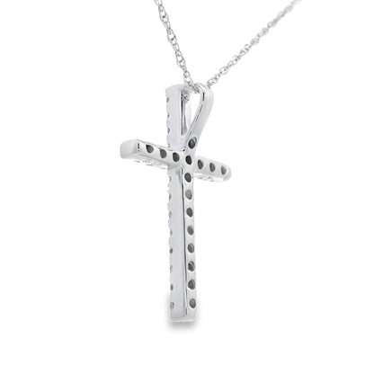 Colgante Religioso Cruz con Diamantes de .19ct en Oro Blanco de 14kt