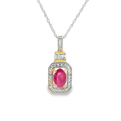 Colgantes de moda de rubí y diamante de .72ct en oro amarillo de 14kt