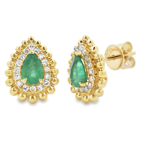 Pendientes de esmeralda y diamante de 0,92 ct en oro amarillo de 14 kt