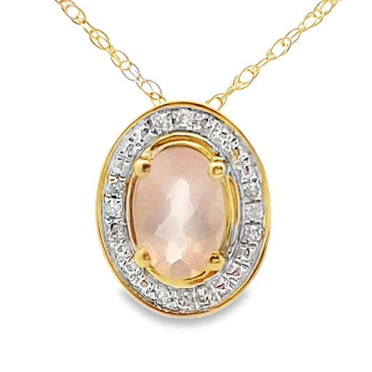 Colgantes de moda de cuarzo rosa y diamantes en oro amarillo de 10 quilates