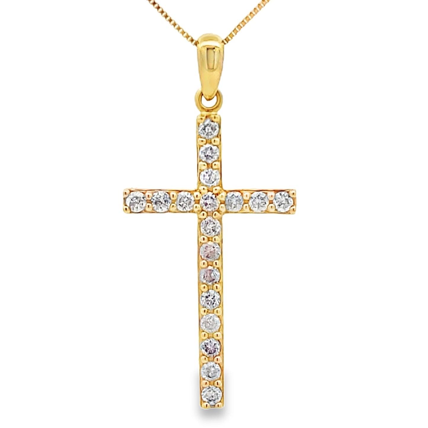 Colgante religioso de cruz de diamante de 0,25 ct en oro amarillo de 14 K