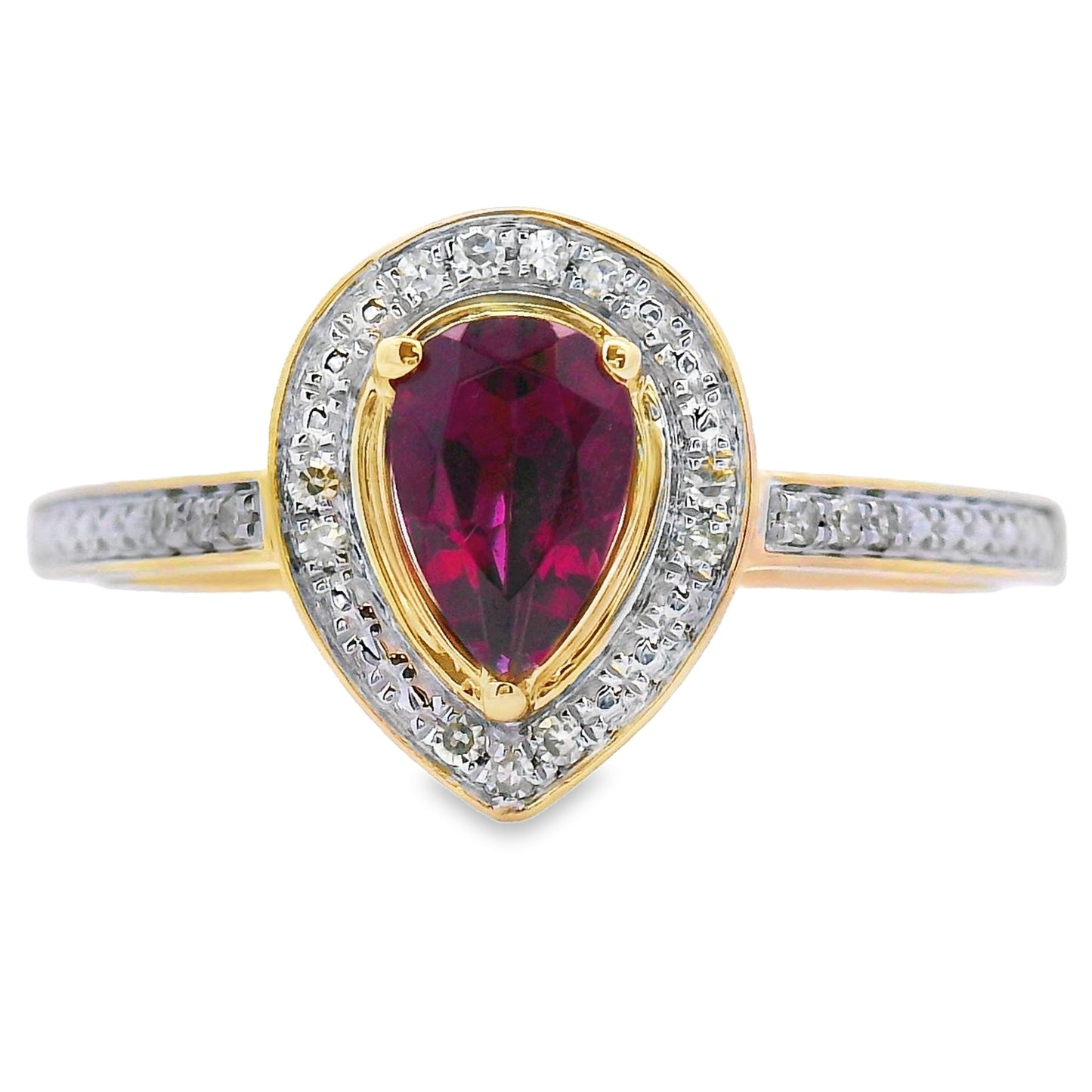 Anillo de Oro Amarillo de 10KT con Granate y Diamantes de .56ct