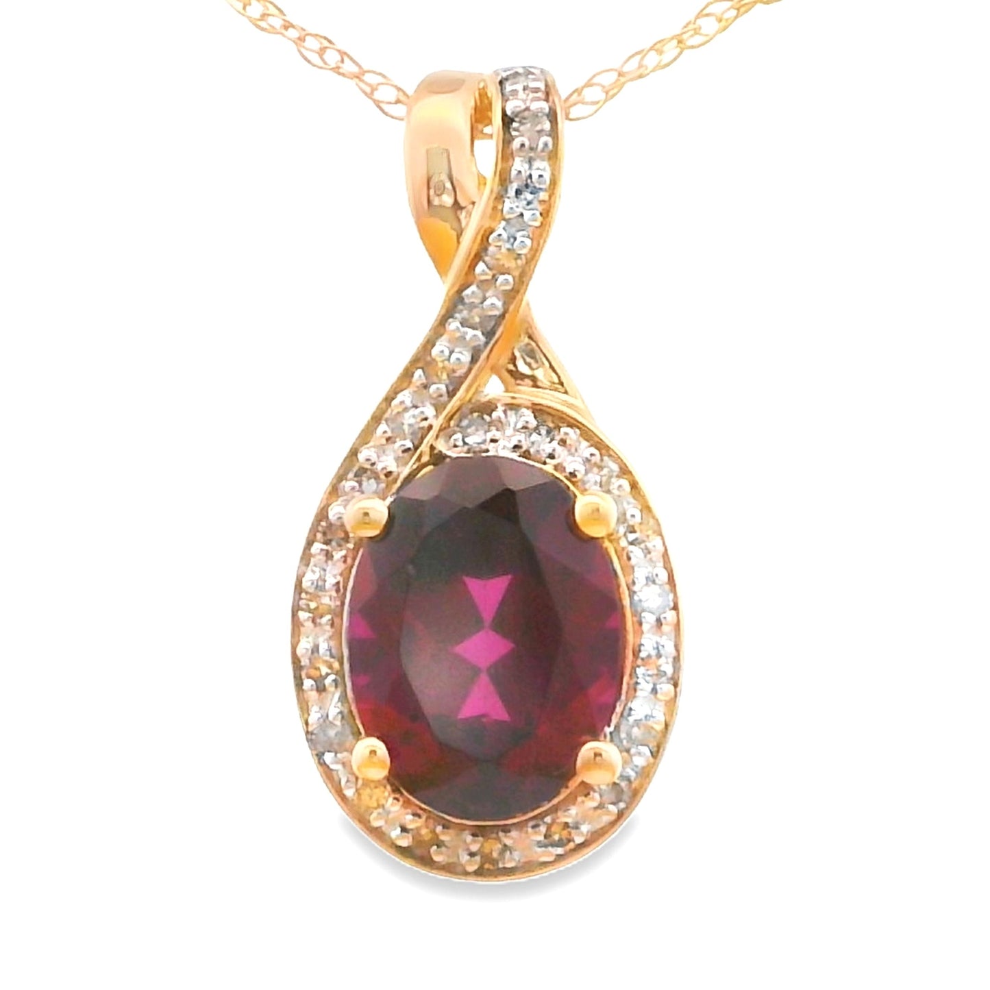 Colgantes de moda con granate y diamantes de 1,61 ct en oro amarillo de 14 kt