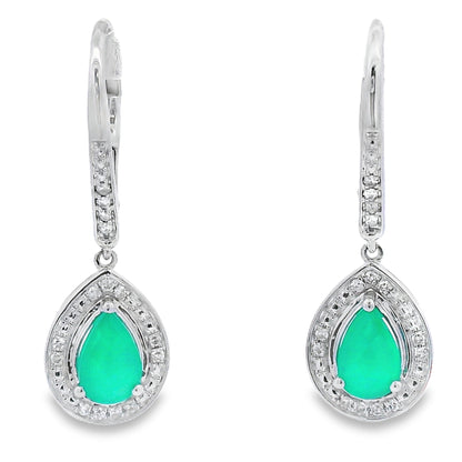 Pendientes colgantes de calcedonia y diamantes en oro blanco de 10 quilates