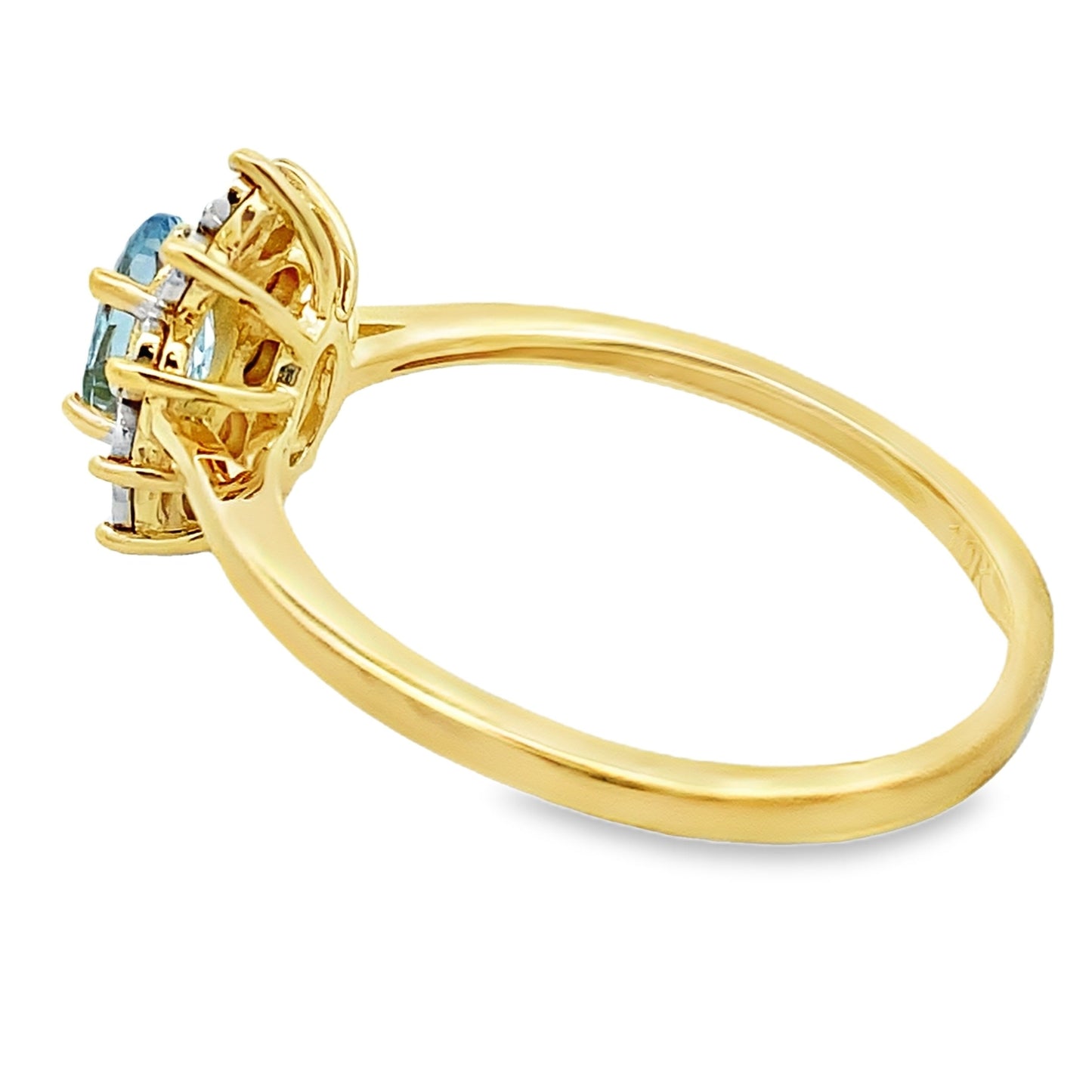 Anillo de aguamarina y diamante de 0,43 ct en oro amarillo de 10 kt
