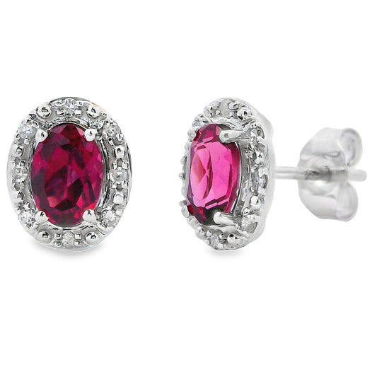 Aretes de rodolita, granate y diamante en oro blanco de 10 qt.