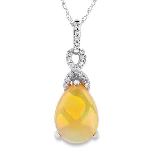 Colgantes de moda de ópalo y diamante de 1,94 ct, oro amarillo de 14K