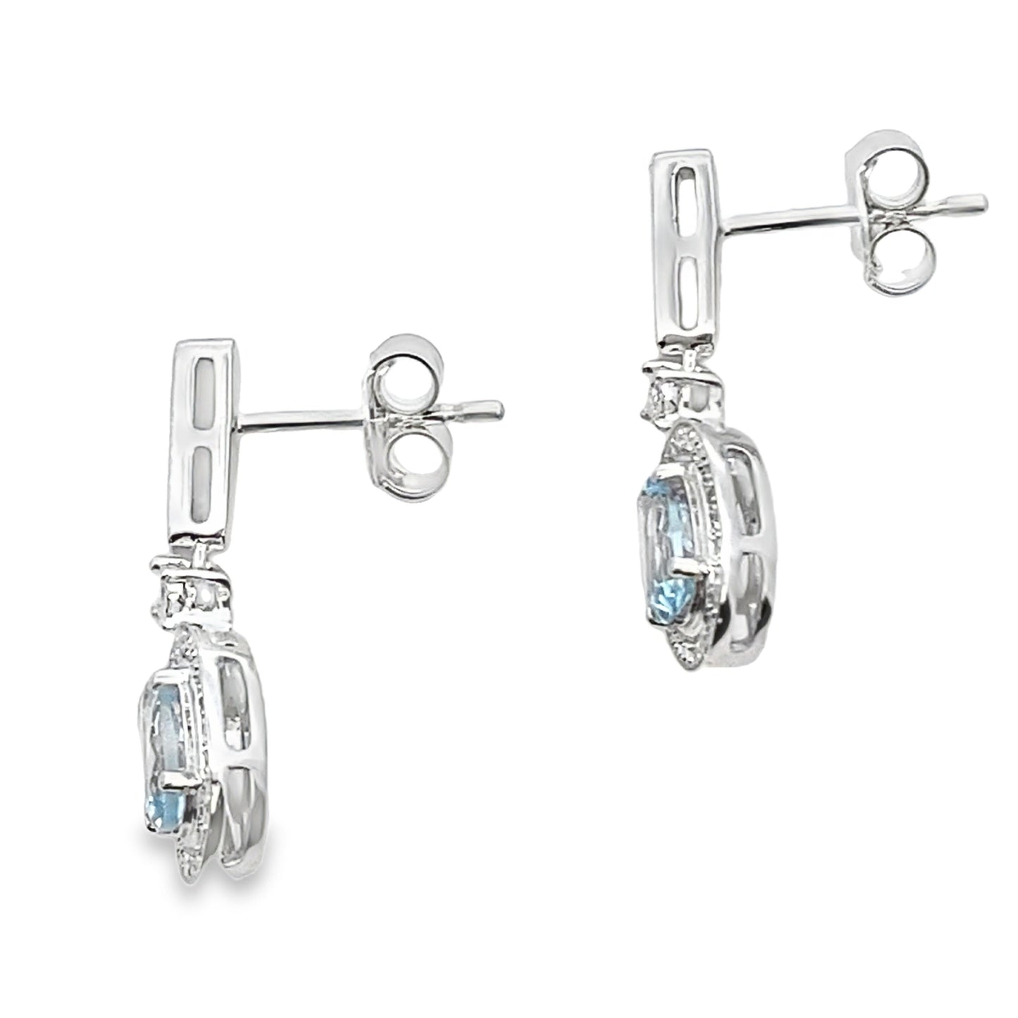 Pendientes Colgantes de Aguamarina y Diamantes Oro Blanco de 10KT