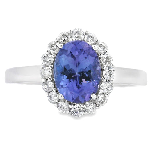 Anillo de tanzanita y diamantes de 1,55 ct, oro blanco de 14 kt