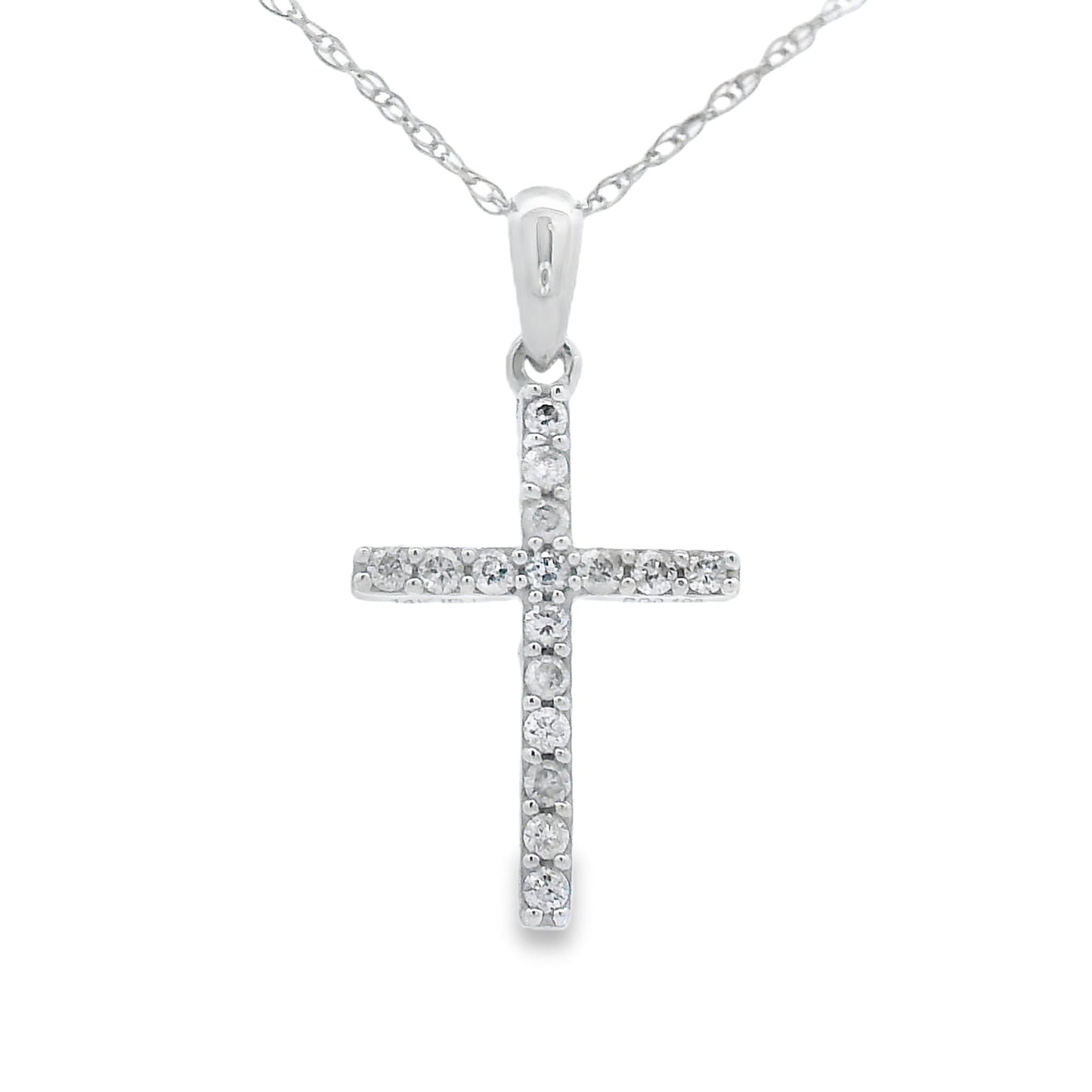 Colgante Cruz Religiosa con Diamantes de .11ct en Oro Blanco de 14KT