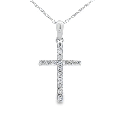 Colgante Cruz Religiosa con Diamantes de .11ct en Oro Blanco de 14KT