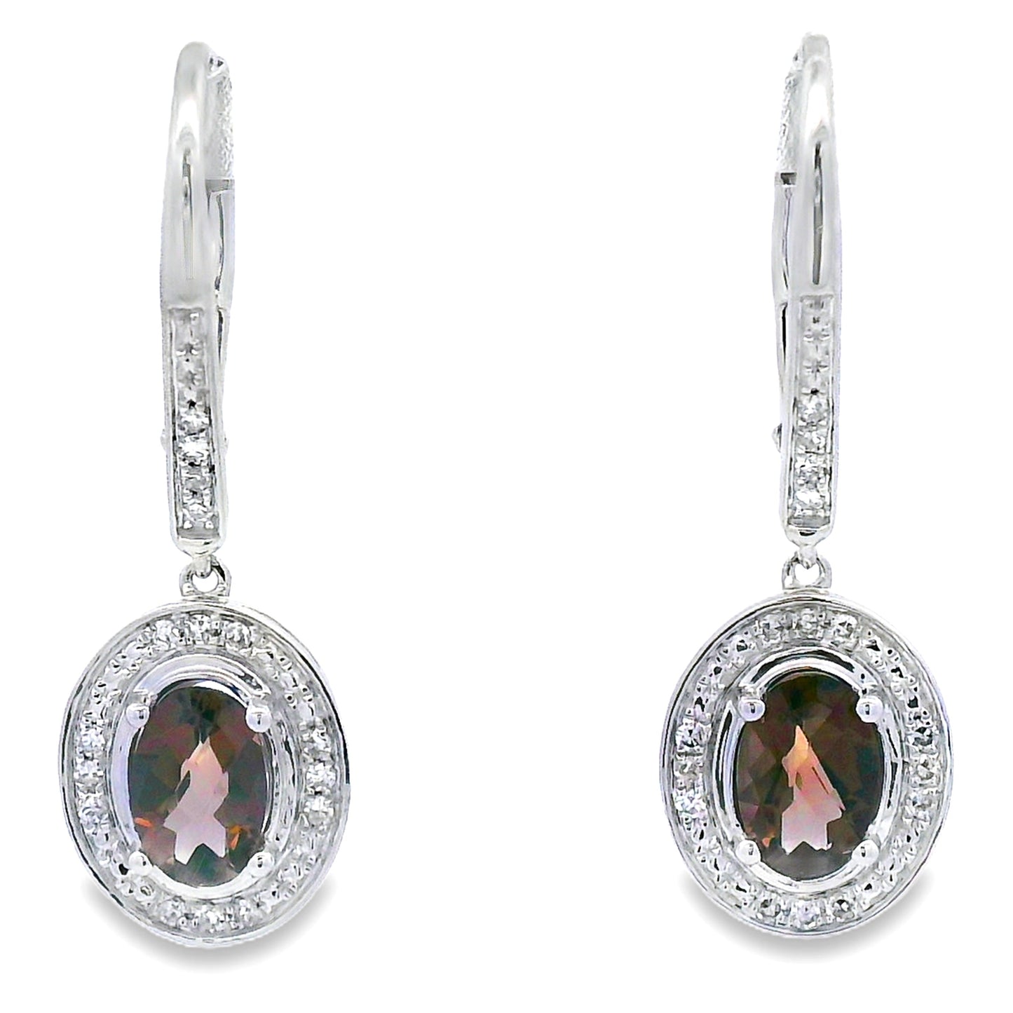 Pendientes colgantes de cuarzo y diamantes de 0,81 ct en oro blanco de 10 kt