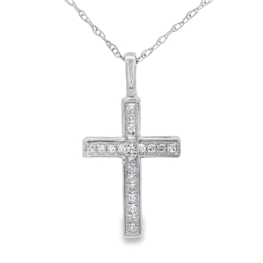 Colgante Cruz Religiosa con Diamantes de .08ct en Oro Blanco de 14kt