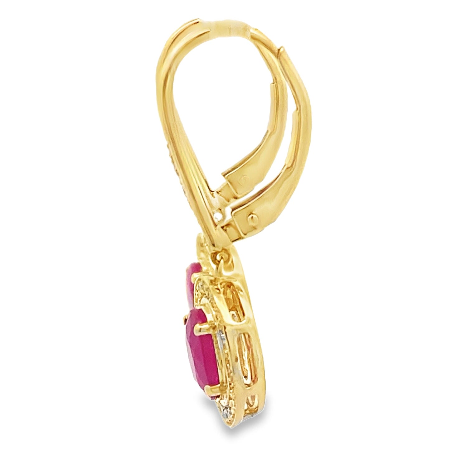 Pendientes colgantes de rubí y diamante de 1,28 ct en oro amarillo de 10 qt