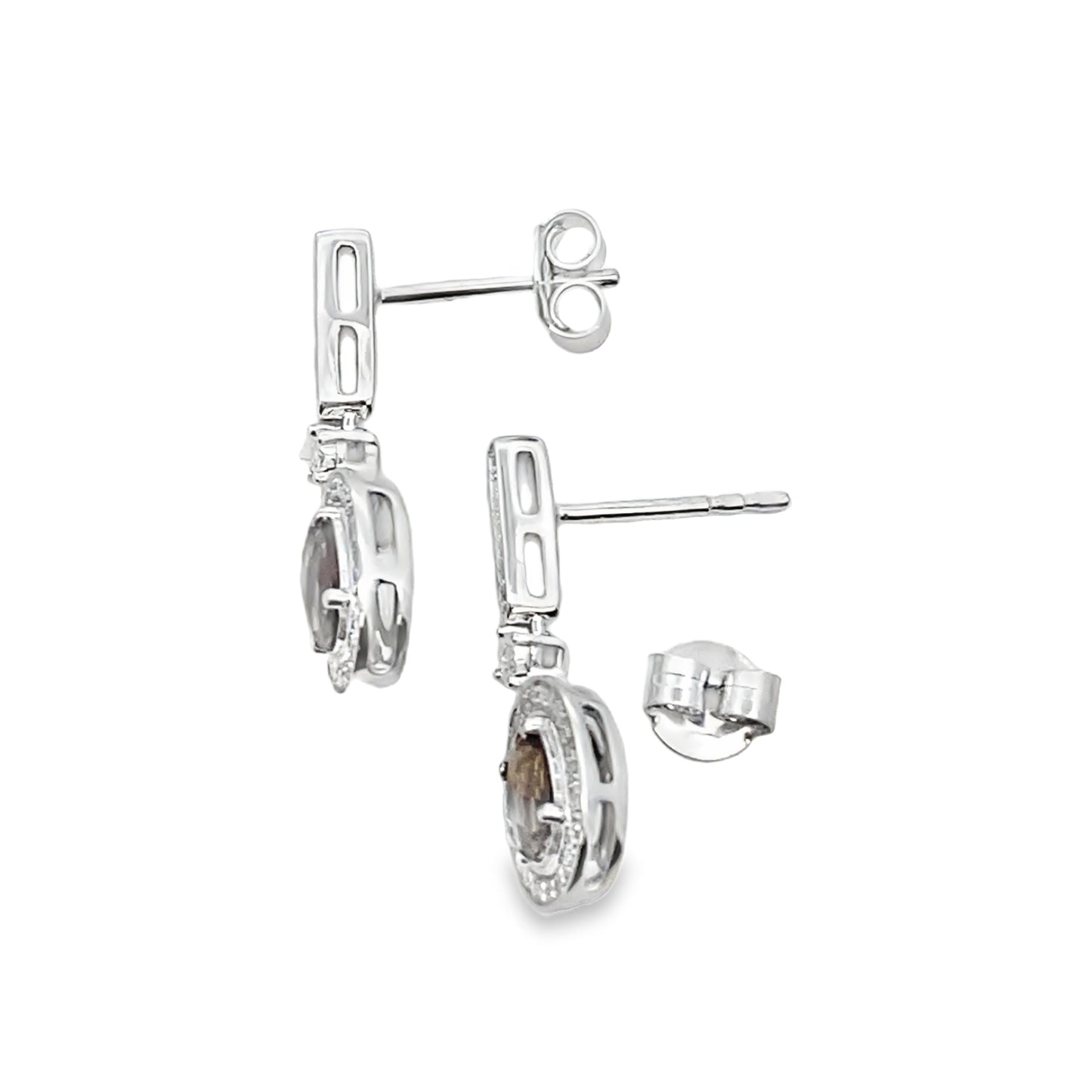 Pendientes colgantes de cuarzo y diamantes de 0,88 ct en oro blanco de 10 kt