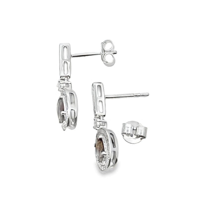 Pendientes colgantes de cuarzo y diamantes de 0,88 ct en oro blanco de 10 kt