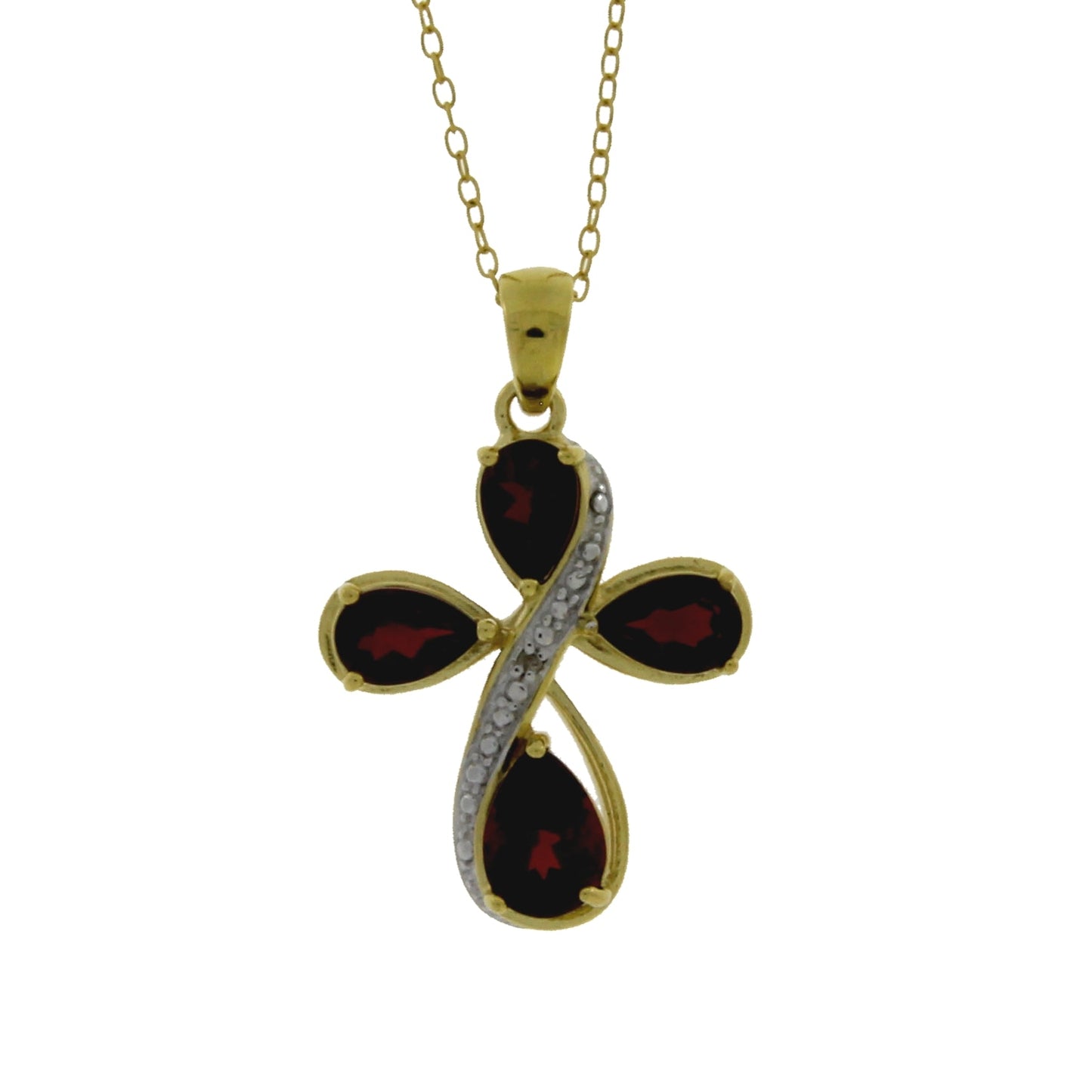 Colgante Religioso Cruz Diamante Granate Plata de Ley