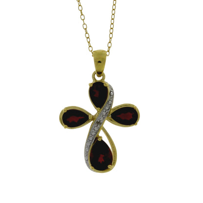Colgante Religioso Cruz Diamante Granate Plata de Ley
