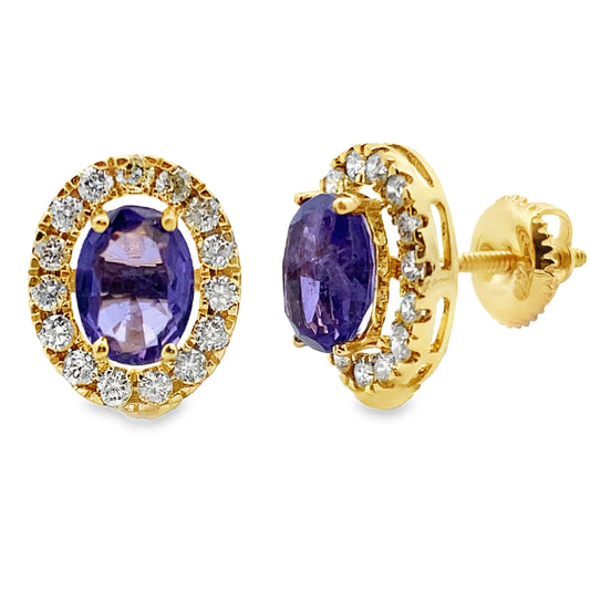 Pendientes de tanzanita y diamantes de 1,54 ct en oro amarillo de 14 kt
