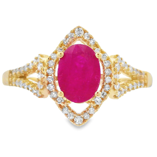 Anillo de Rubí y Diamantes de 1.26ct en Oro Amarillo de 14KT