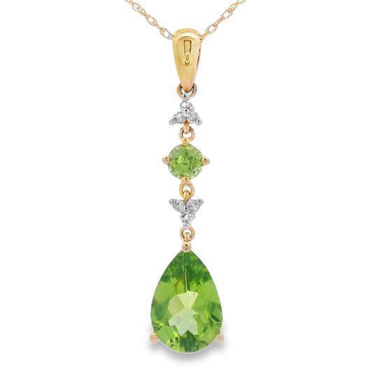Colgantes de moda de peridoto y diamantes de oro amarillo de 10 quilates
